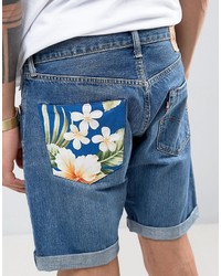 blaue Jeansshorts mit Blumenmuster von Reclaimed Vintage