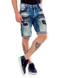 blaue Jeansshorts mit Destroyed-Effekten von Cipo & Baxx