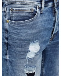 blaue Jeansshorts mit Destroyed-Effekten von Jack & Jones
