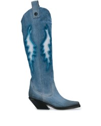 blaue kniehohe Stiefel aus Segeltuch