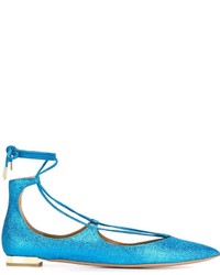 blaue Leder Ballerinas von Aquazzura