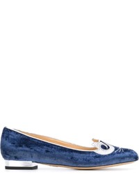 blaue Leder Ballerinas von Charlotte Olympia