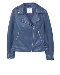 blaue Leder Bikerjacke von Mango