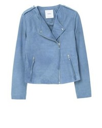 blaue Leder Bikerjacke von Mango