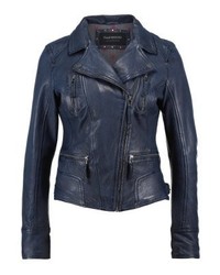 blaue Leder Bikerjacke von Oakwood