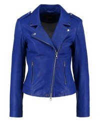 blaue Leder Bikerjacke von Set