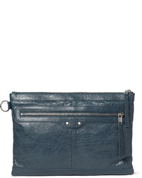 blaue Leder Clutch Handtasche von Balenciaga