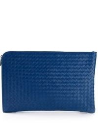 blaue Leder Clutch Handtasche von Bottega Veneta
