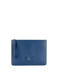 blaue Leder Clutch Handtasche von Salvatore Ferragamo