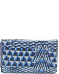 blaue Leder Clutch mit geometrischem Muster