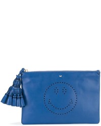 blaue Leder Clutch mit geometrischem Muster von Anya Hindmarch
