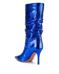 blaue Leder mittelalte Stiefel von Amina Muaddi