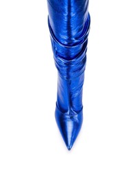 blaue Leder mittelalte Stiefel von Amina Muaddi