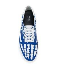 blaue Leder niedrige Sneakers mit Karomuster von Amiri