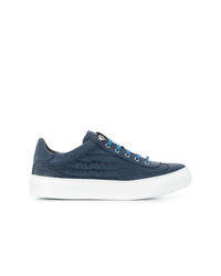 blaue Leder niedrige Sneakers mit Schlangenmuster