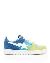 blaue Leder niedrige Sneakers mit Sternenmuster