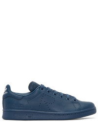 blaue Leder niedrige Sneakers von Adidas By Raf Simons