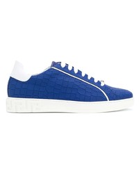 blaue Leder niedrige Sneakers von Versace