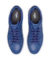 blaue Leder niedrige Sneakers von Fendi