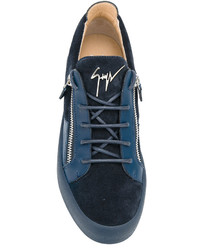 blaue Leder niedrige Sneakers von Giuseppe Zanotti Design
