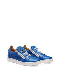 blaue Leder niedrige Sneakers von Giuseppe Zanotti