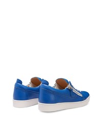 blaue Leder niedrige Sneakers von Giuseppe Zanotti