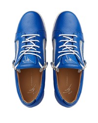 blaue Leder niedrige Sneakers von Giuseppe Zanotti