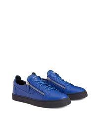 blaue Leder niedrige Sneakers von Giuseppe Zanotti