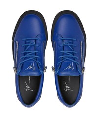 blaue Leder niedrige Sneakers von Giuseppe Zanotti