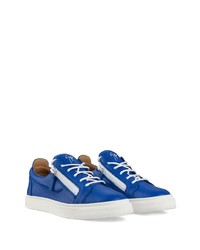 blaue Leder niedrige Sneakers von Giuseppe Zanotti