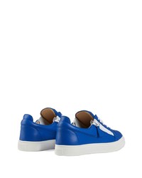 blaue Leder niedrige Sneakers von Giuseppe Zanotti