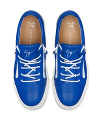 blaue Leder niedrige Sneakers von Giuseppe Zanotti