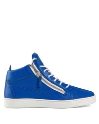 blaue Leder niedrige Sneakers von Giuseppe Zanotti