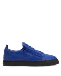 blaue Leder niedrige Sneakers von Giuseppe Zanotti