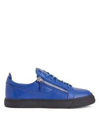 blaue Leder niedrige Sneakers von Giuseppe Zanotti