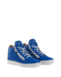 blaue Leder niedrige Sneakers von Giuseppe Zanotti