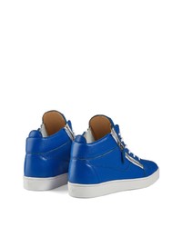 blaue Leder niedrige Sneakers von Giuseppe Zanotti