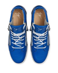 blaue Leder niedrige Sneakers von Giuseppe Zanotti