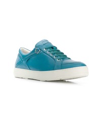 blaue Leder niedrige Sneakers von Salvatore Ferragamo