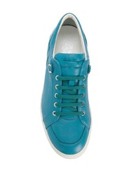 blaue Leder niedrige Sneakers von Salvatore Ferragamo