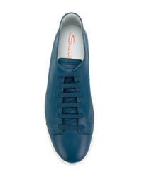 blaue Leder niedrige Sneakers von Santoni