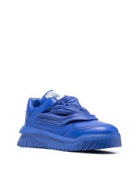 blaue Leder niedrige Sneakers von Versace
