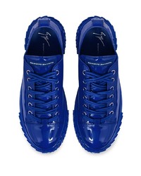 blaue Leder niedrige Sneakers von Giuseppe Zanotti