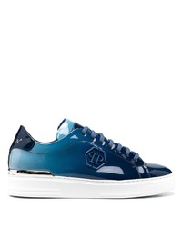 blaue Leder niedrige Sneakers von Philipp Plein