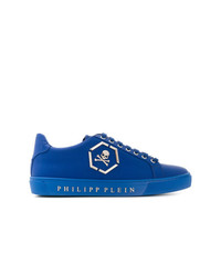 blaue Leder niedrige Sneakers von Philipp Plein