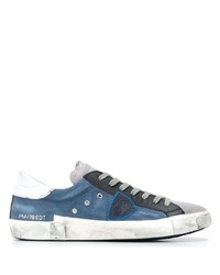 blaue Leder niedrige Sneakers von Philippe Model Paris