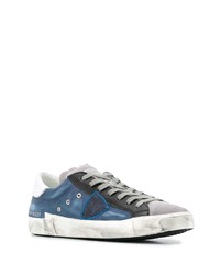 blaue Leder niedrige Sneakers von Philippe Model Paris