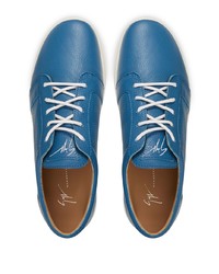 blaue Leder niedrige Sneakers von Giuseppe Zanotti