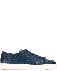 blaue Leder niedrige Sneakers von Santoni
