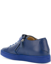 blaue Leder niedrige Sneakers von Giuseppe Zanotti Design